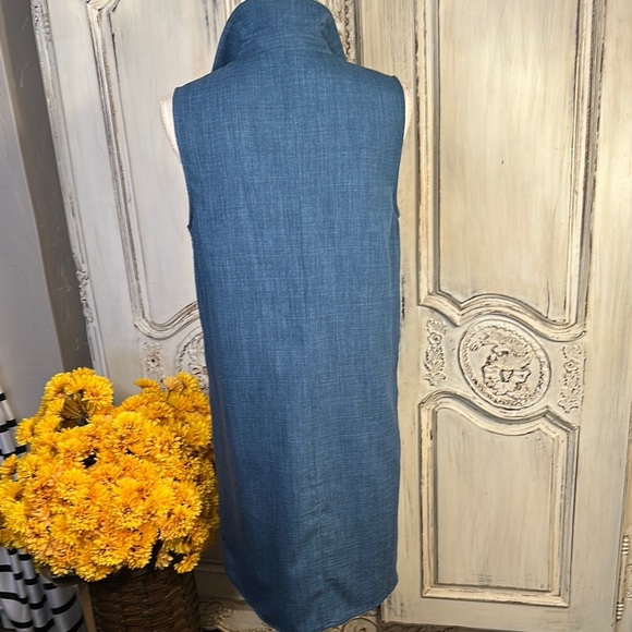 Tahari Sleeveless Linen Look Blue Button-Up Summer Dress - Picture 7 of 10